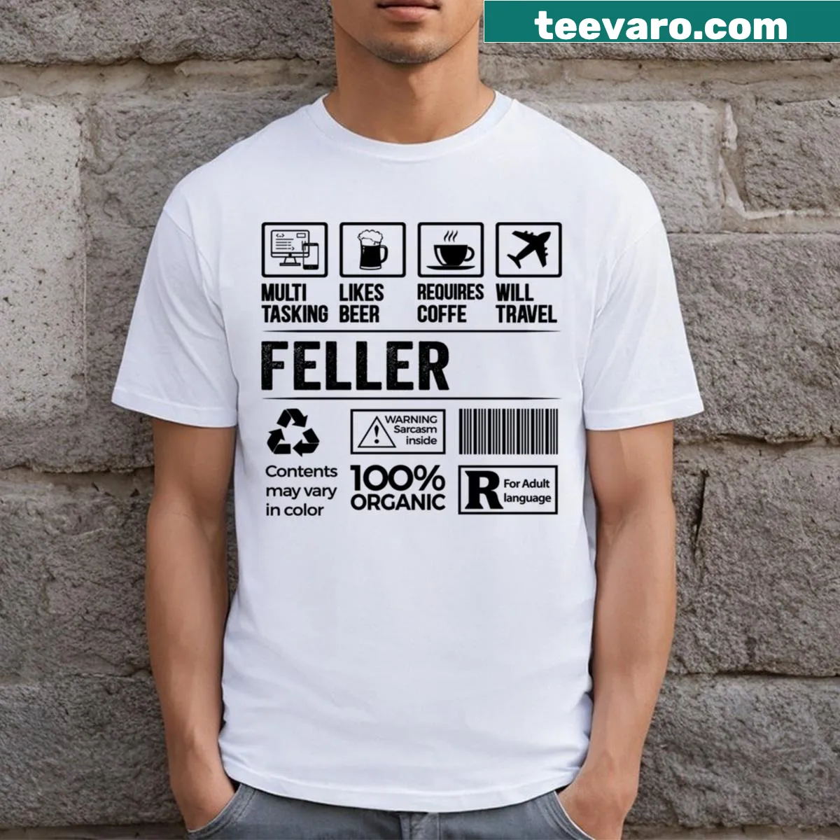 Funny T-shirt for fabricators with coffee and multitasking theme — on a men's t-shirt