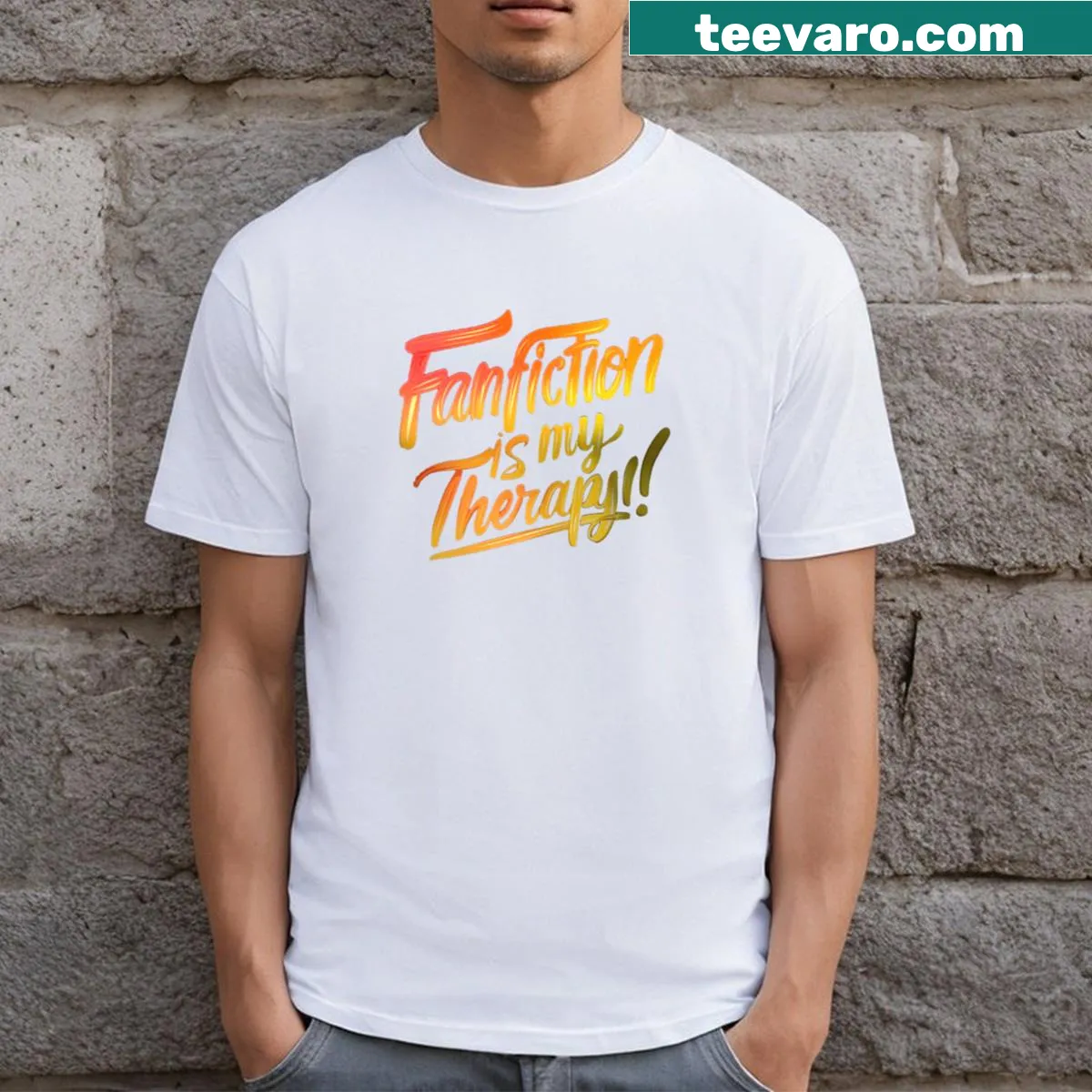 T-shirt with the phrase 'Fanfiction Is My Therapy' for fans — on a men's t-shirt