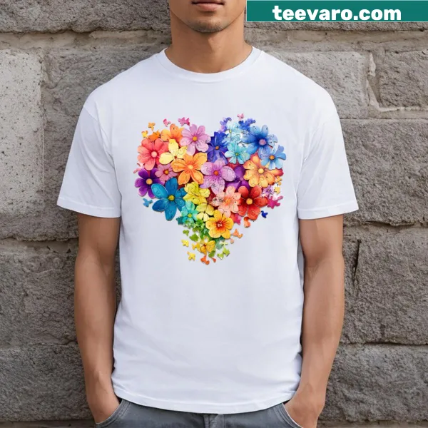 Floral heart puzzle design T-shirt representing autism awareness