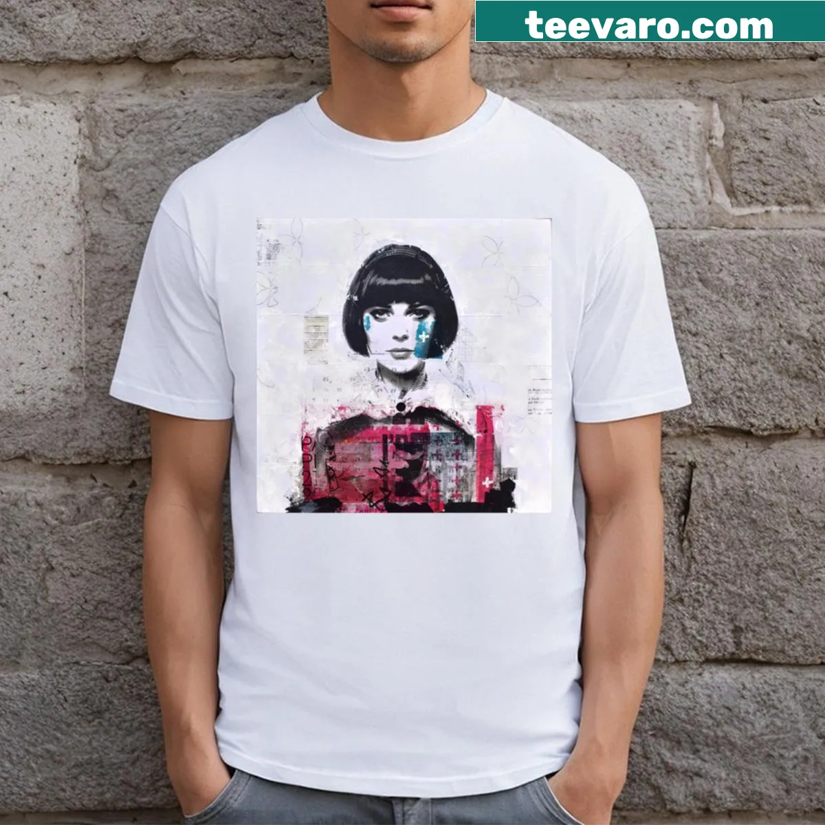 Minimalist fuchsia portrait graphic T-shirt — on a men's t-shirt