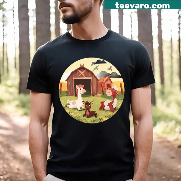 Whimsical farm animals graphic t-shirt