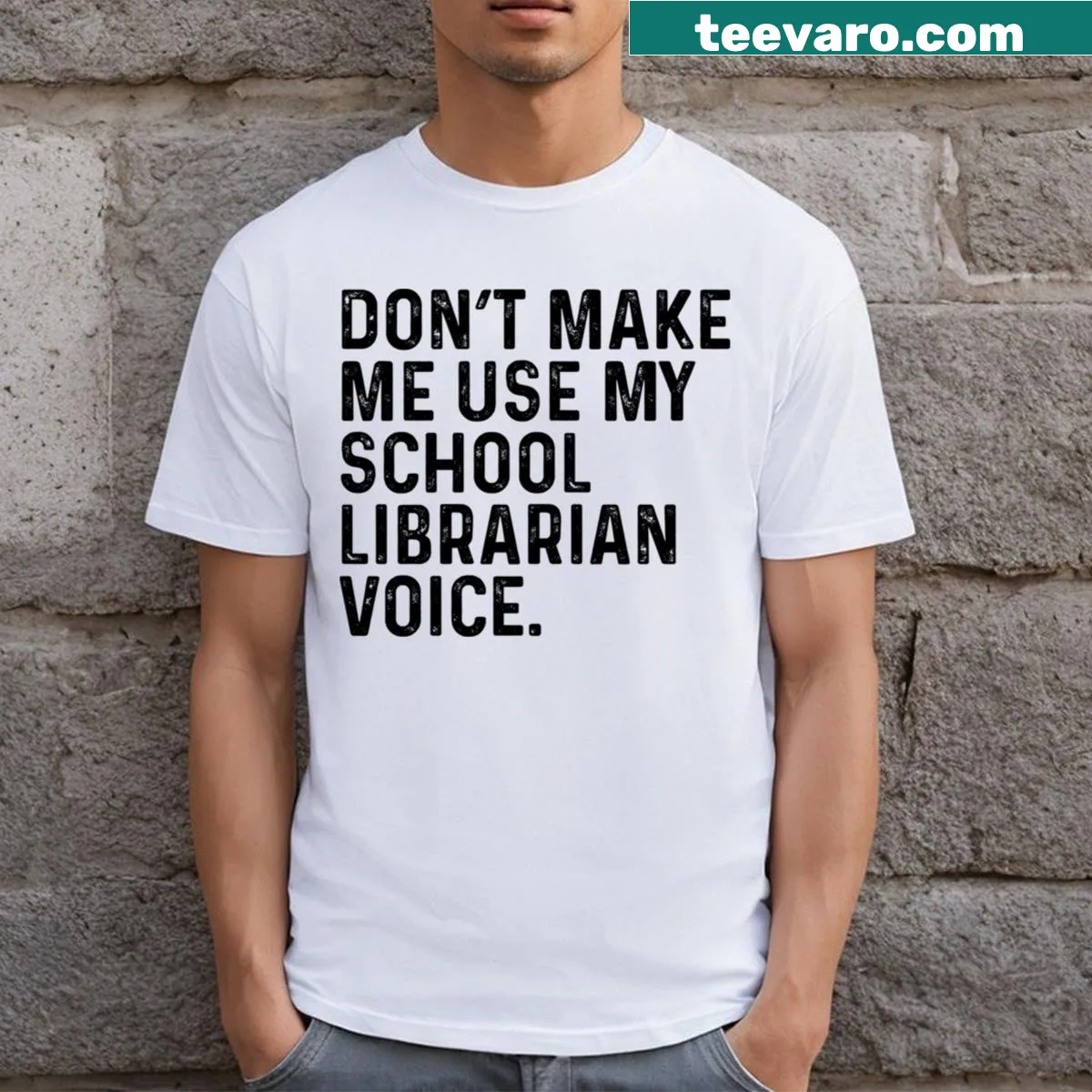 Humorous librarian graphic T-shirt with book-related text — on a men's t-shirt