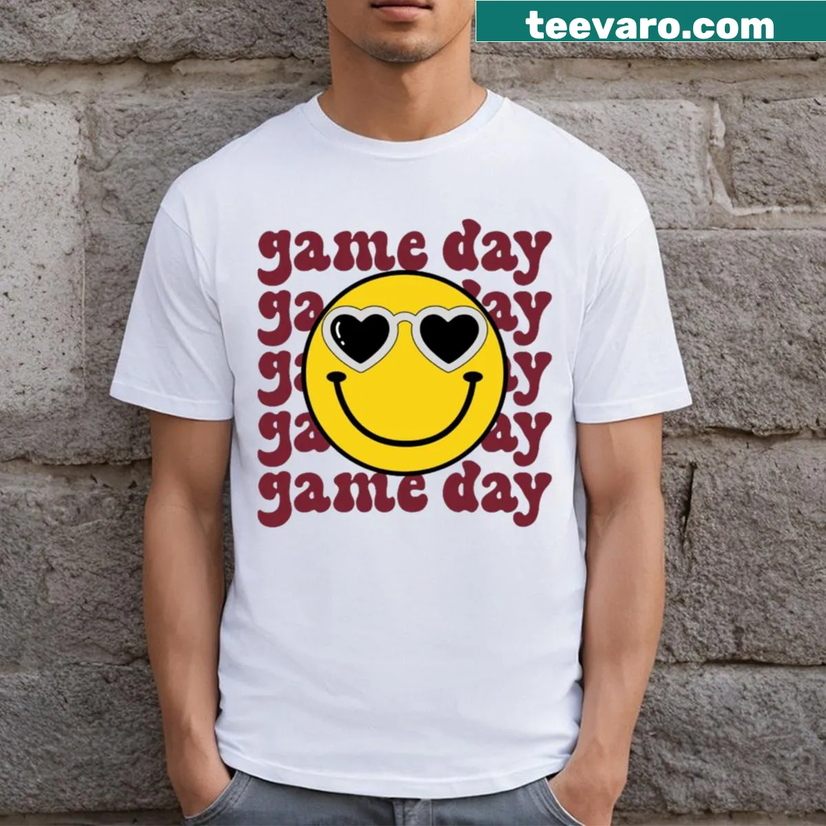 Bold lettering T-shirt announcing Game Day — on a men's t-shirt