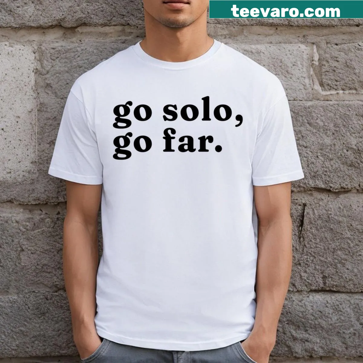 Inspirational solo traveler t-shirt with motivational text — on a men's t-shirt