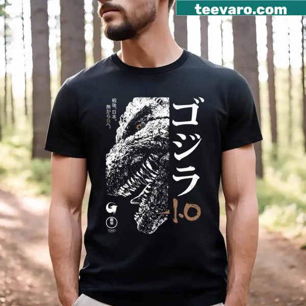 Black and white Godzilla half face t-shirt design