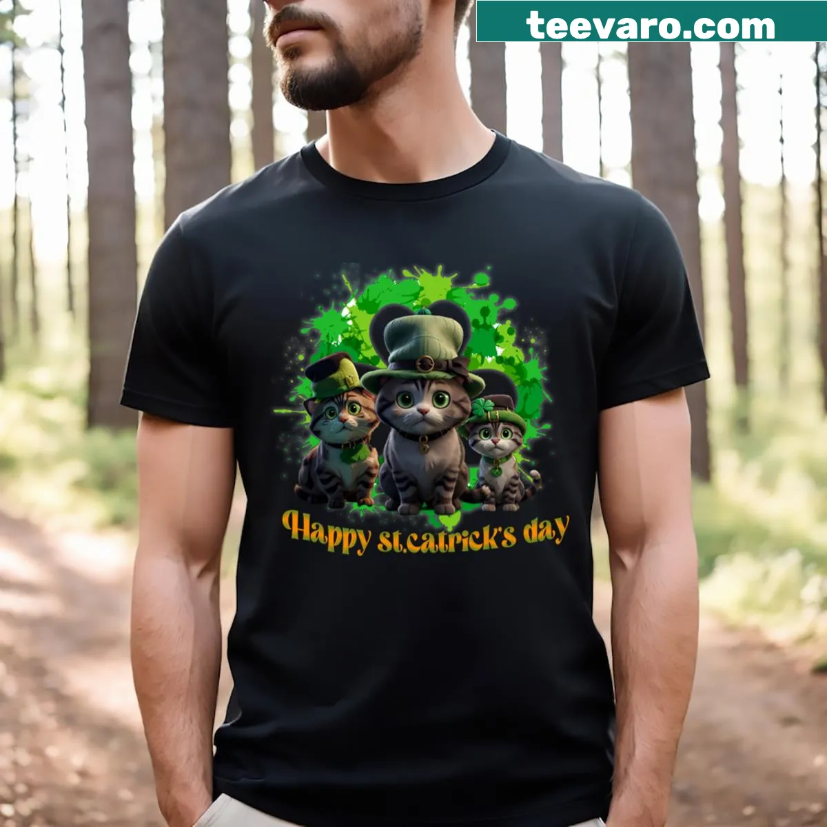 St. Patrick's Day T-shirt featuring a playful kitten and humorous text — on a men's t-shirt