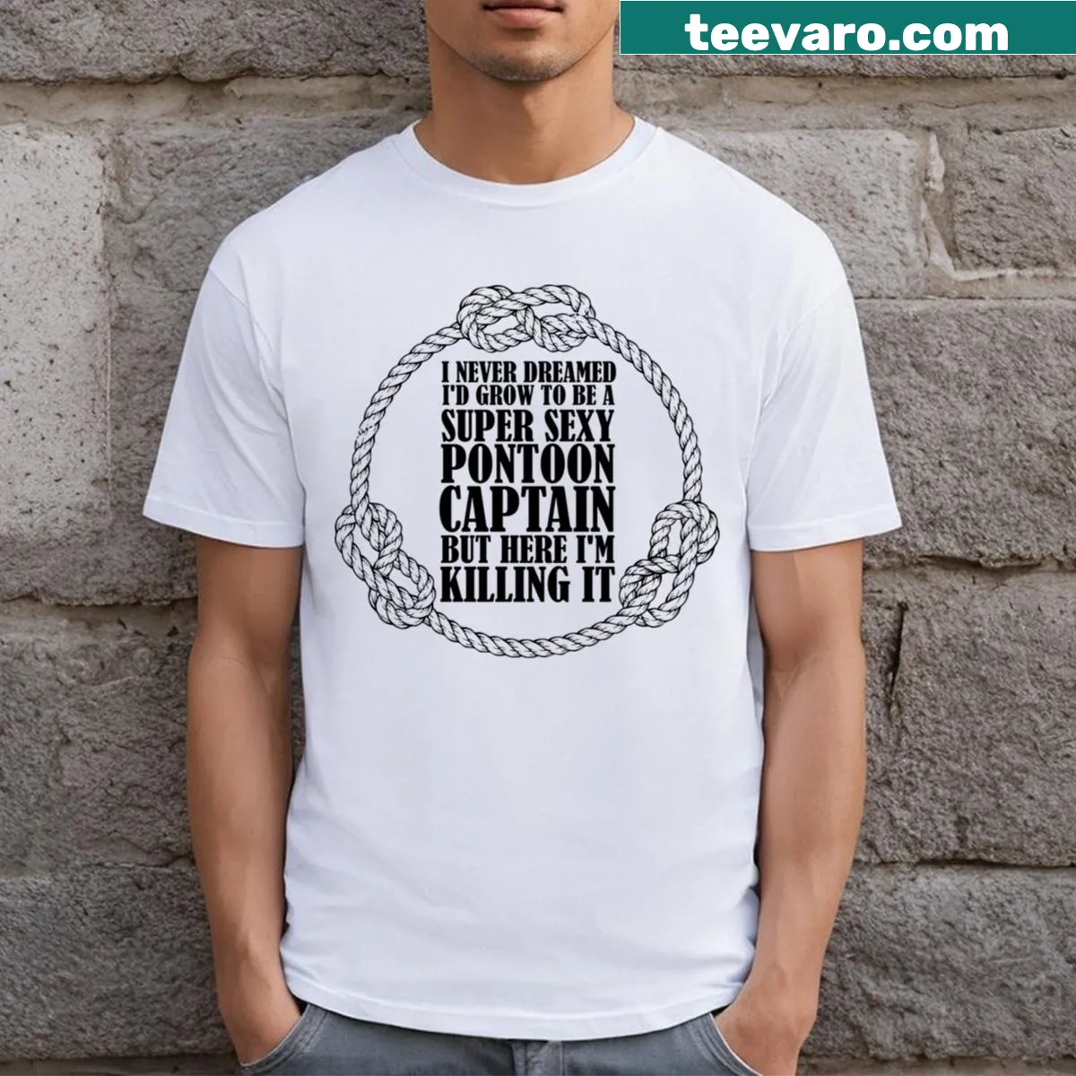 Funny t-shirt about being a pontoon captain with humorous text — on a men's t-shirt