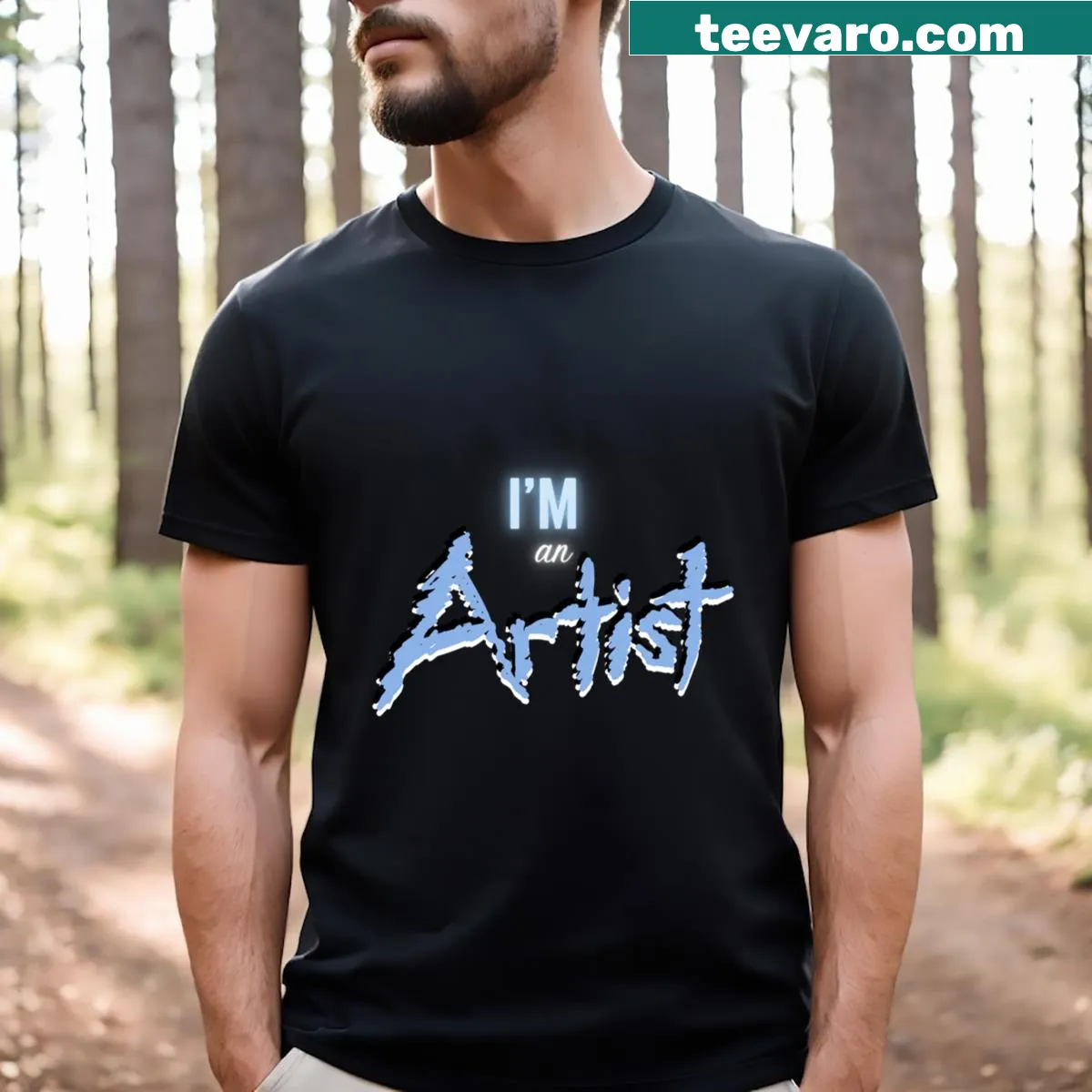 T-shirt with playful artist-themed text 'I'm An Artist Glowing And Messy' — on a men's t-shirt