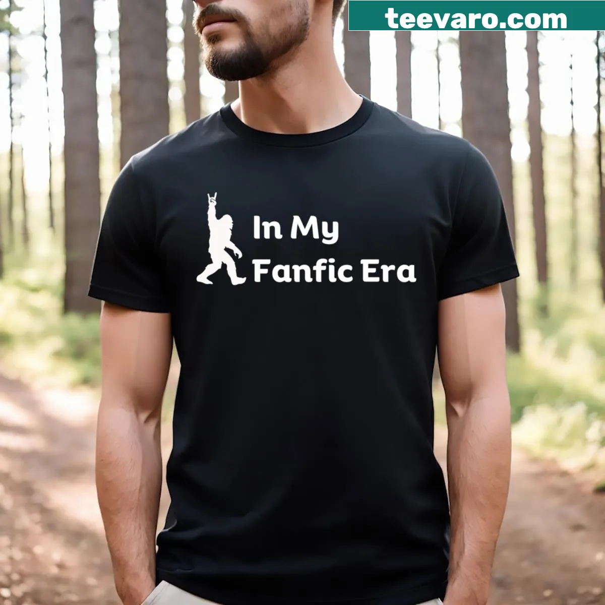Funny T-shirt with Bigfoot graphic and fanfiction theme — on a men's t-shirt