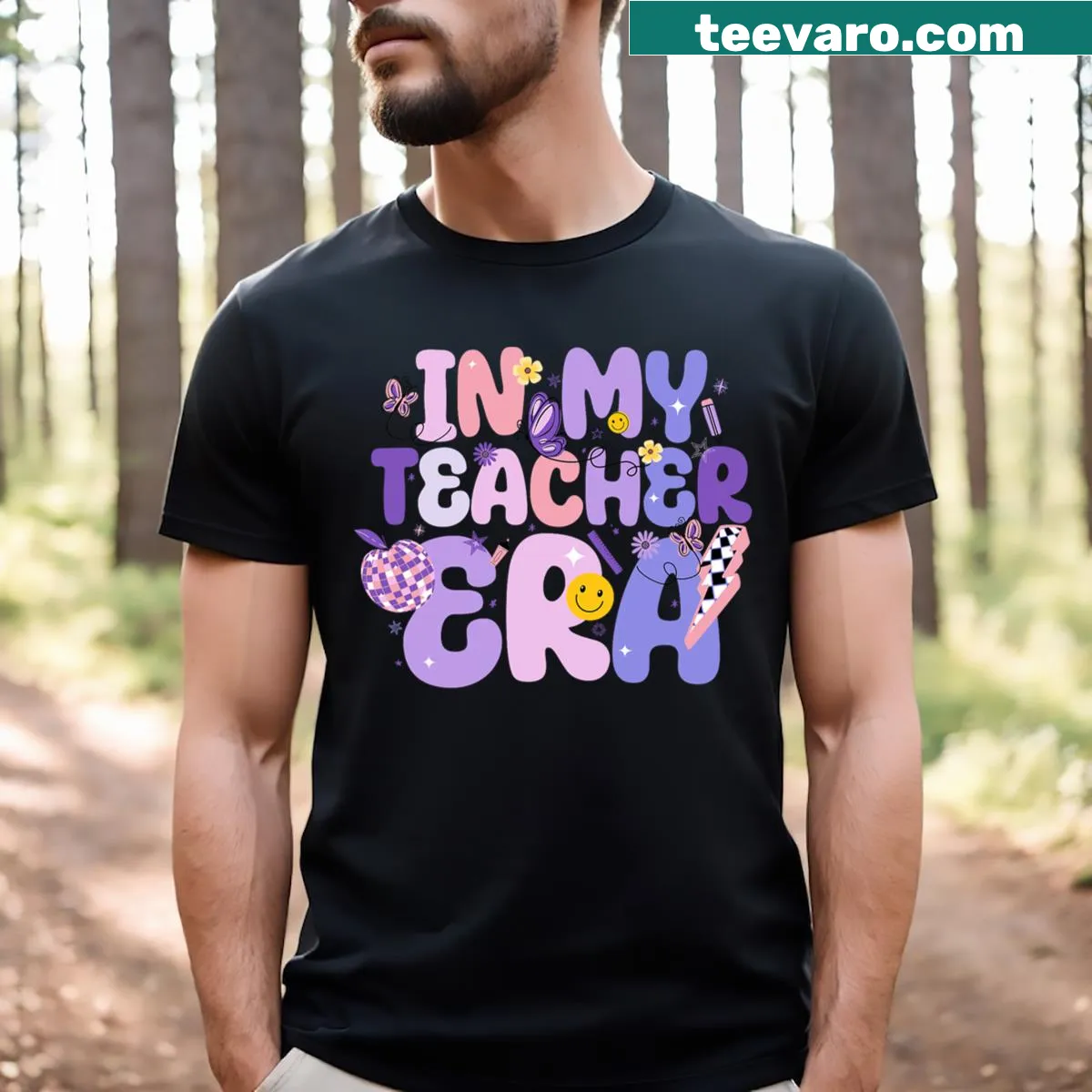 Retro 'In My Teacher Era' T-shirt celebrating the first day of school. — on a men's t-shirt