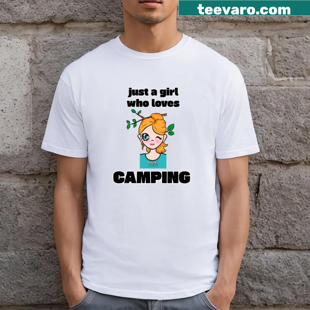 Relaxed fit T-shirt with camping theme designed for women. — on a men's t-shirt