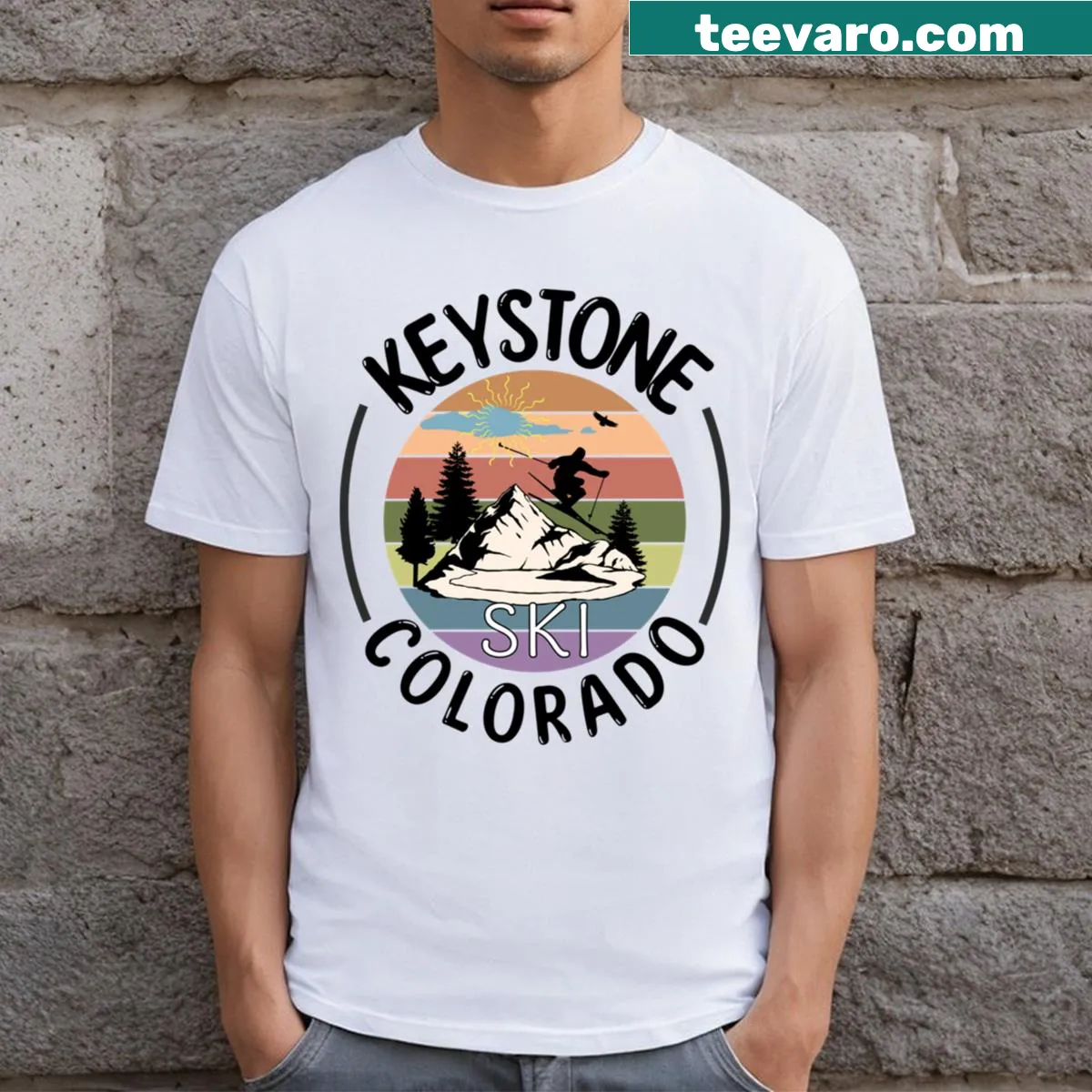 Graphic t-shirt featuring Keystone Ski Area in Colorado — on a men's t-shirt