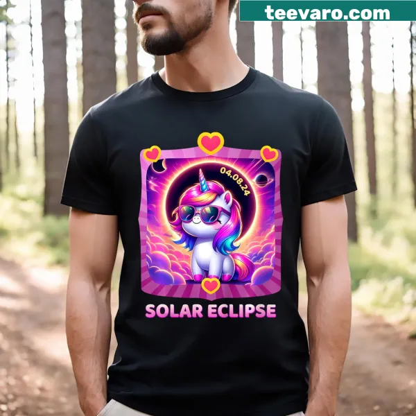Kids' unicorn t-shirt featuring 2024 solar eclipse graphic