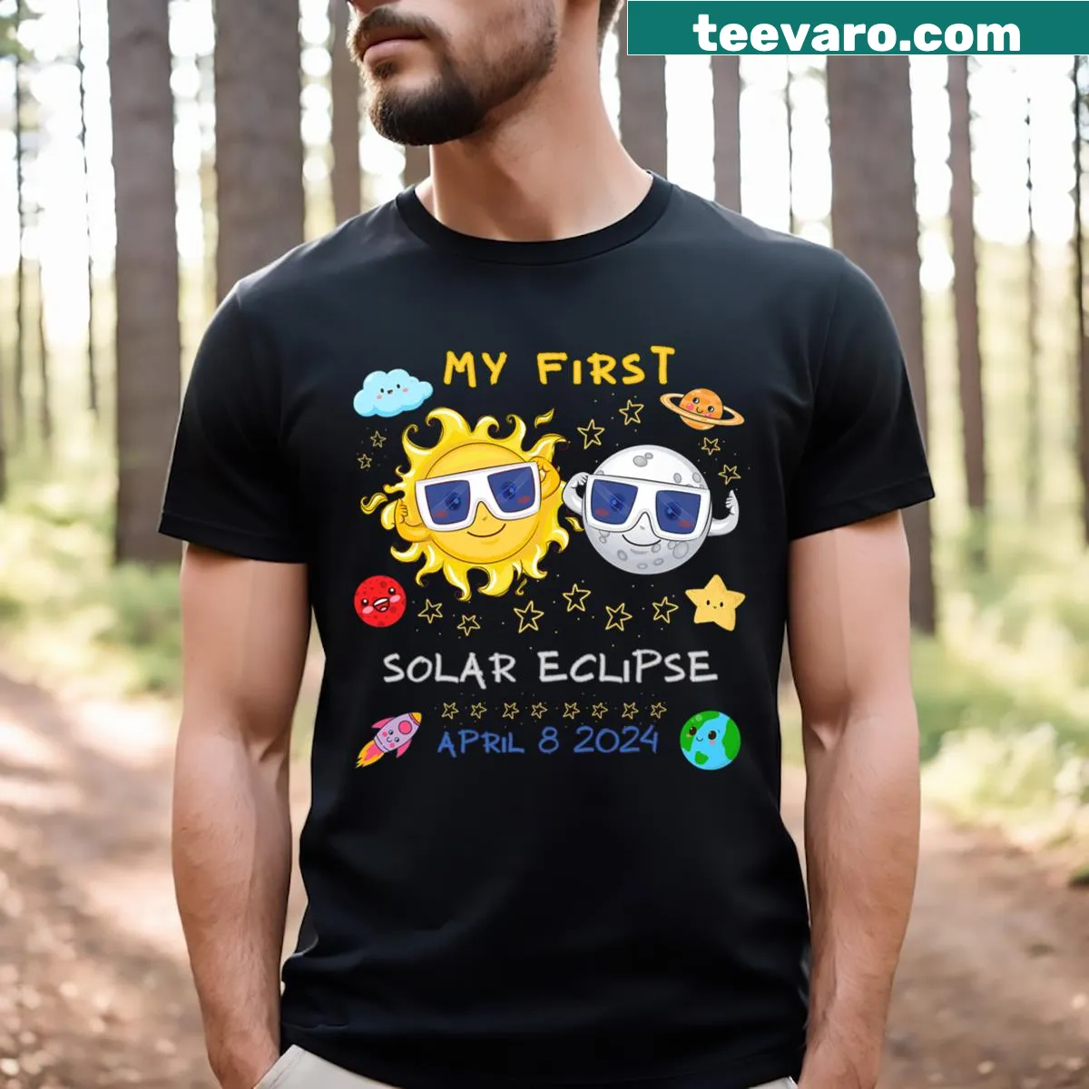 Kids T-shirt celebrating first solar eclipse on April 8, 2024. — on a men's t-shirt