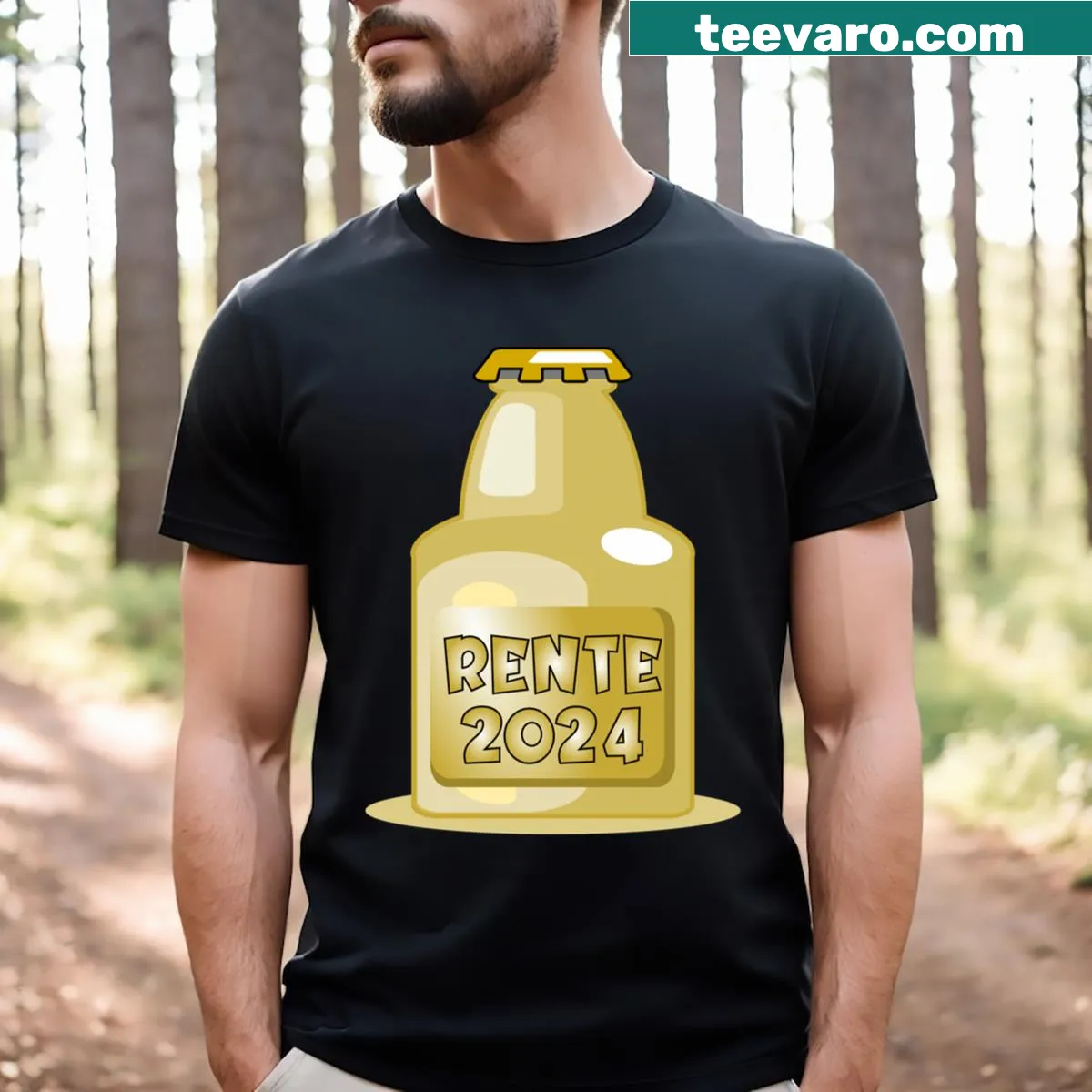 Simple typography T-shirt with 'Pension 2024' text — on a men's t-shirt