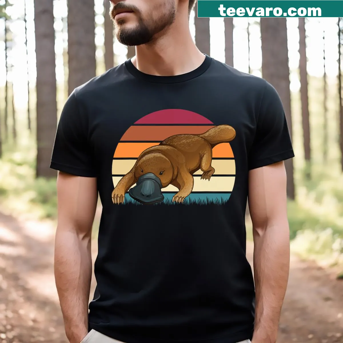 Illustrated t-shirt featuring a cool platypus and playful text — on a men's t-shirt