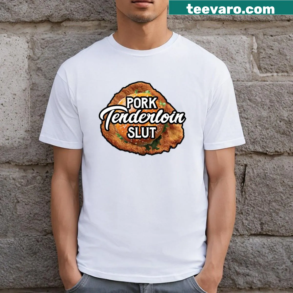 Funny T-shirt with humorous pork tenderloin quote — on a men's t-shirt
