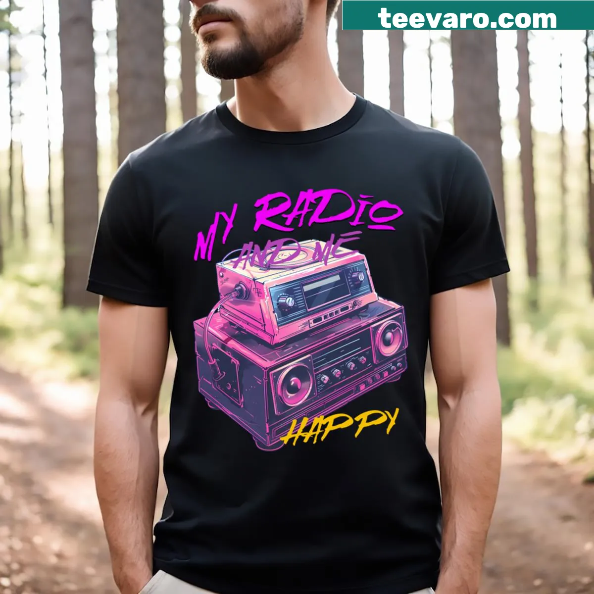 Text T-shirt promoting music as a stimulant for the mind — on a men's t-shirt