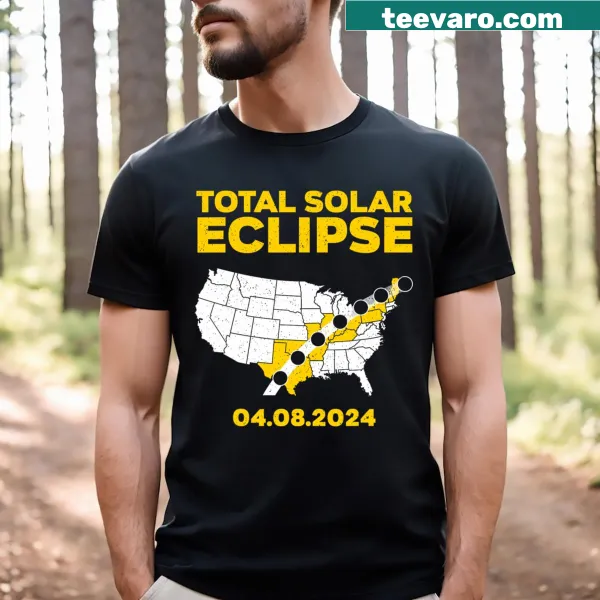 T-shirt featuring an artistic solar eclipse graphic for 2024