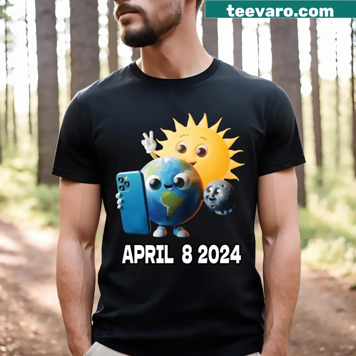 Cartoon dabbing character under a solar eclipse on a kids' t-shirt — on a men's t-shirt