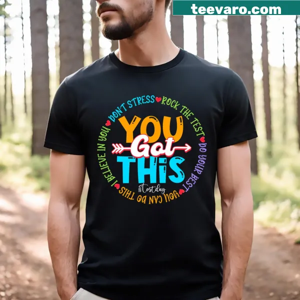 Motivational t-shirt for test day with bold typography
