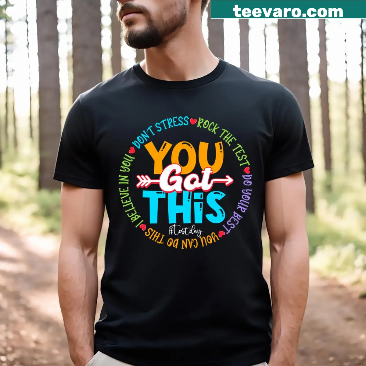 Motivational t-shirt for test day with bold typography — on a men's t-shirt