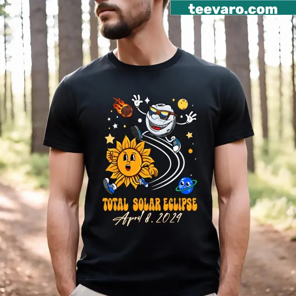 Funny kids T-shirt with a smiling sun and moon for the solar eclipse