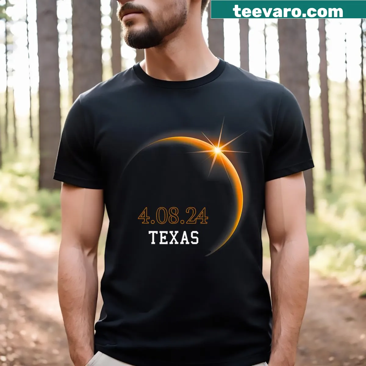 Retro Texas-themed T-shirt celebrating the total solar eclipse 2024 — on a men's t-shirt