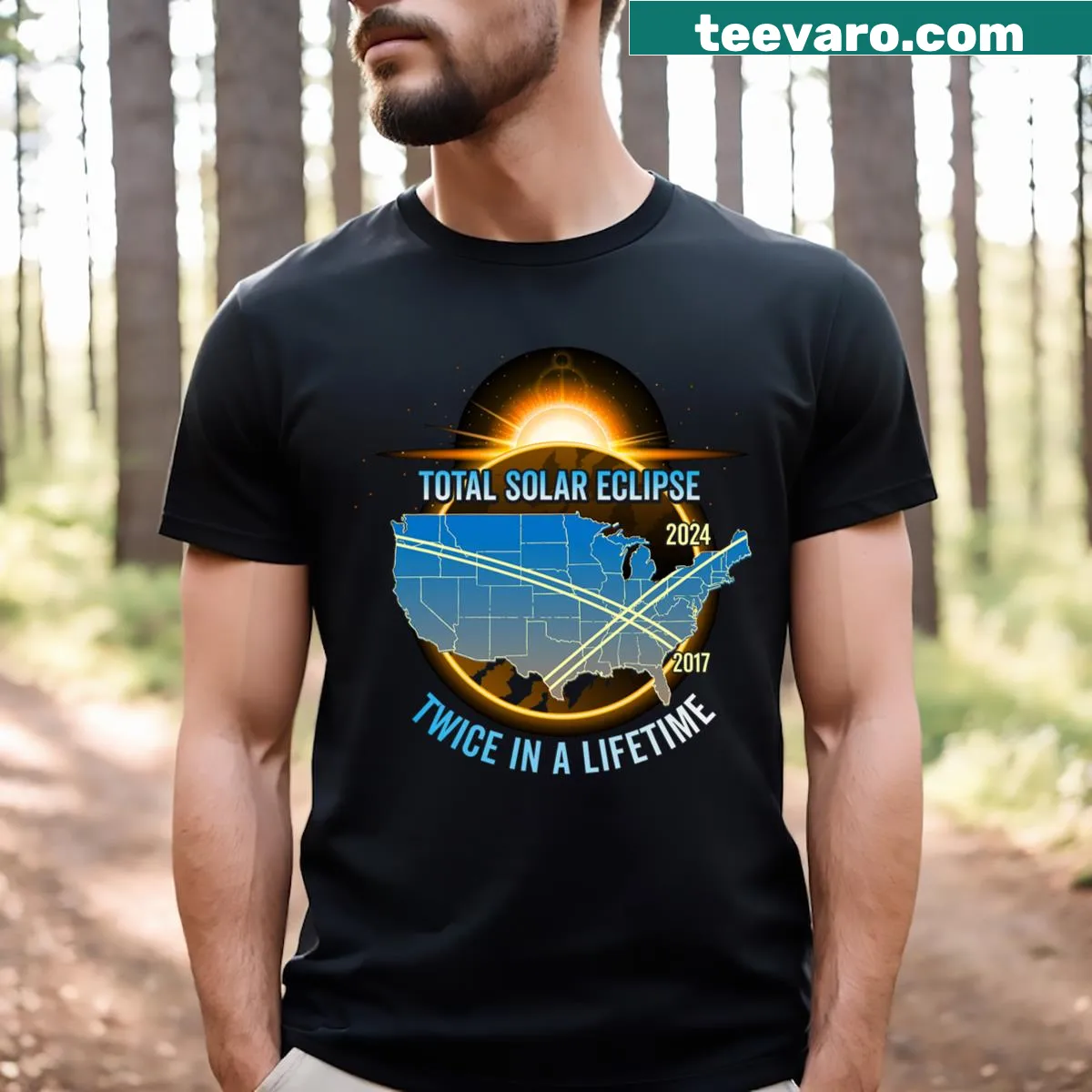 Retro T-shirt for kids and men celebrating the total solar eclipse 2024 — on a men's t-shirt