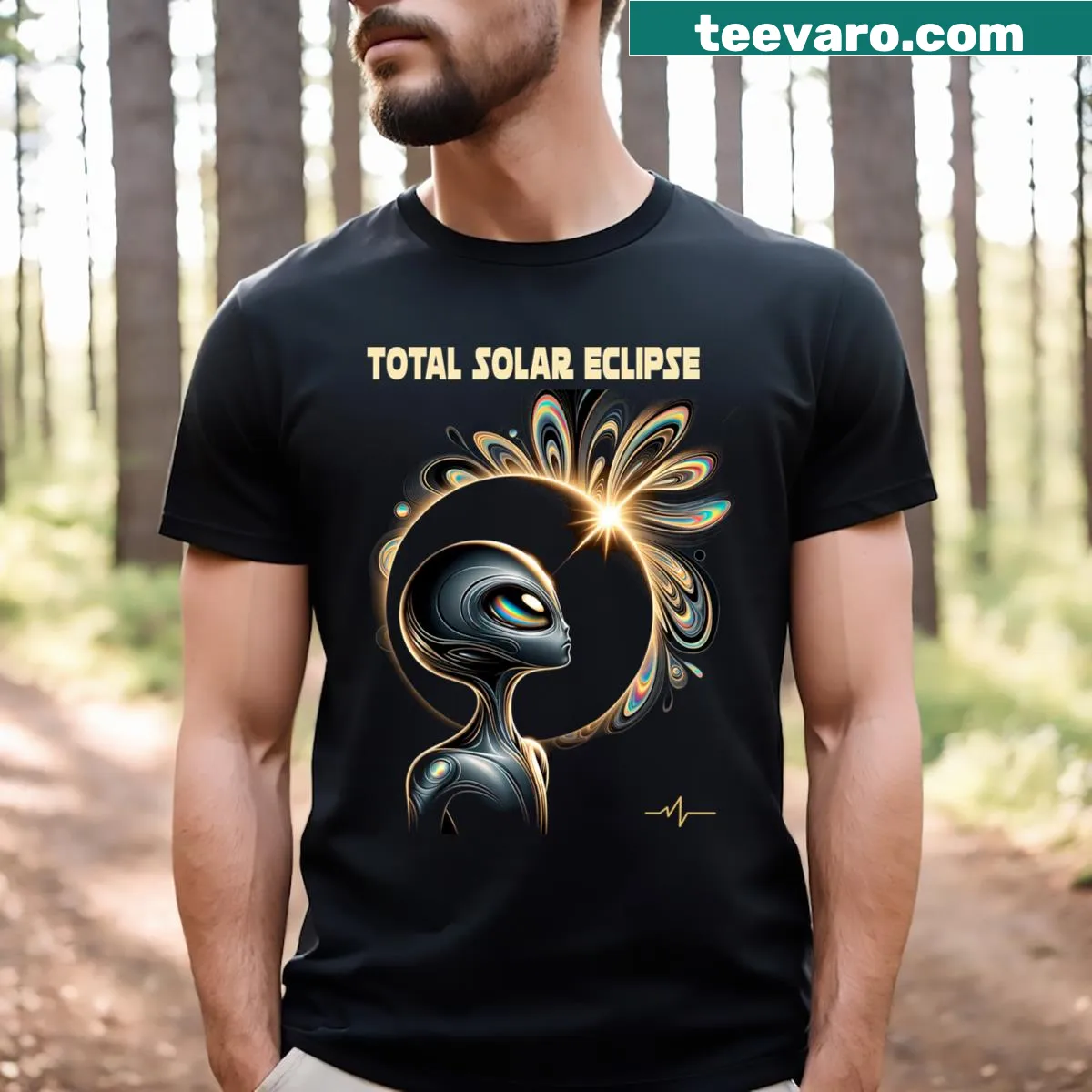 Retro T-shirt with unique designs for the April 2024 total solar eclipse — on a men's t-shirt
