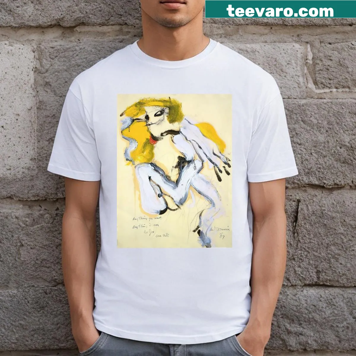 Art-inspired T-shirt featuring a design inspired by Willem De Kooning — on a men's t-shirt
