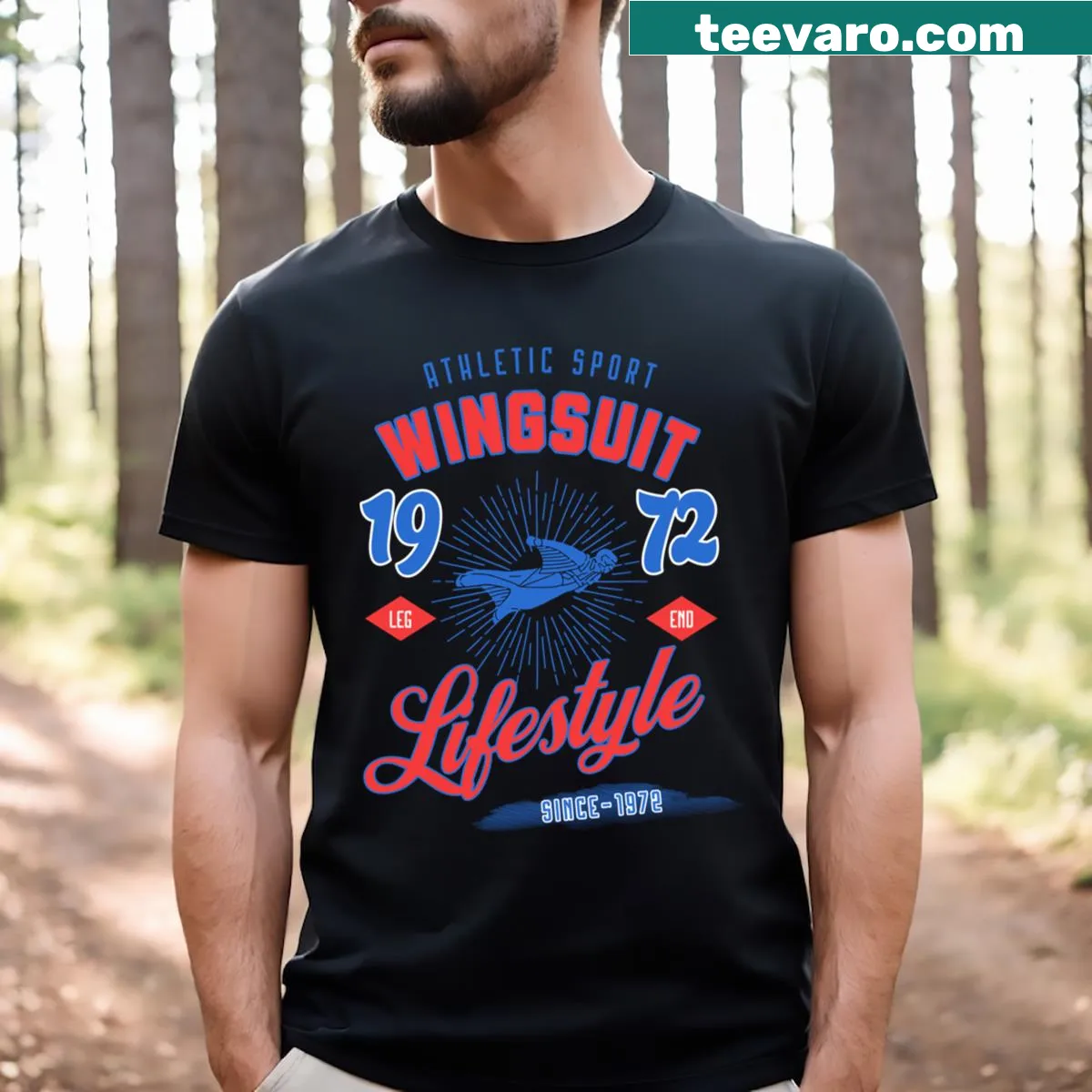 Illustration of a wingsuit flyer on a sporty t-shirt — on a men's t-shirt