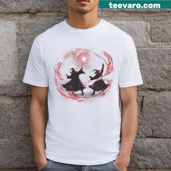 Fantasy T-shirt featuring wizards casting spells
