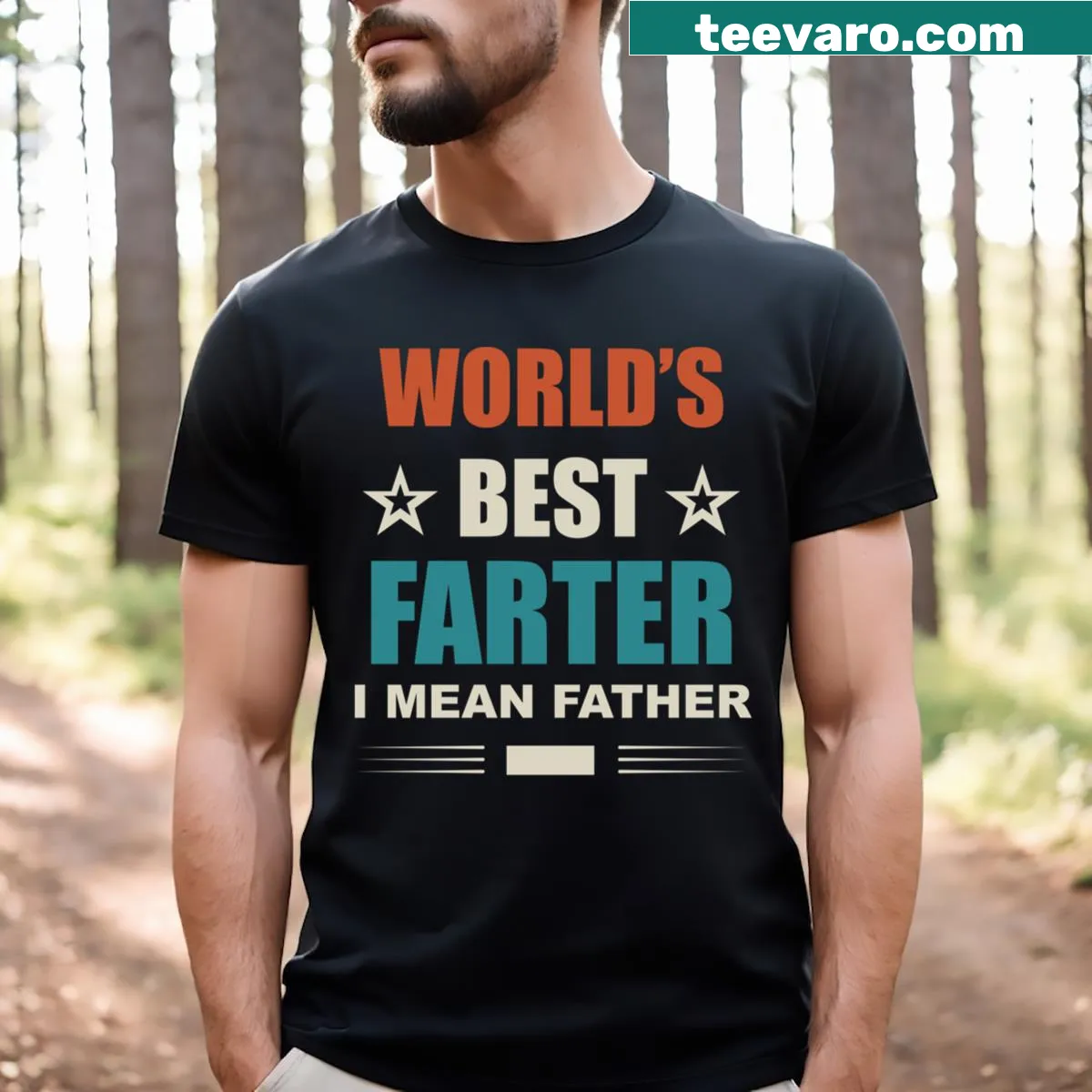 Funny Father's Day T-shirt with 'Worlds Best Farter I Mean Father' — on a men's t-shirt