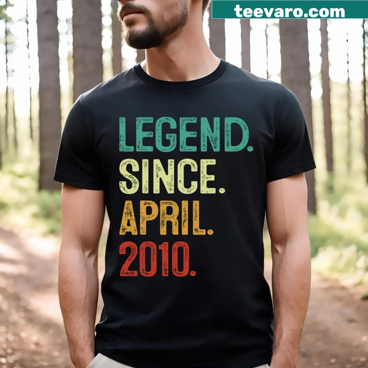 14th birthday T-shirt stating 'Legend Since April 2010' — on a men's t-shirt