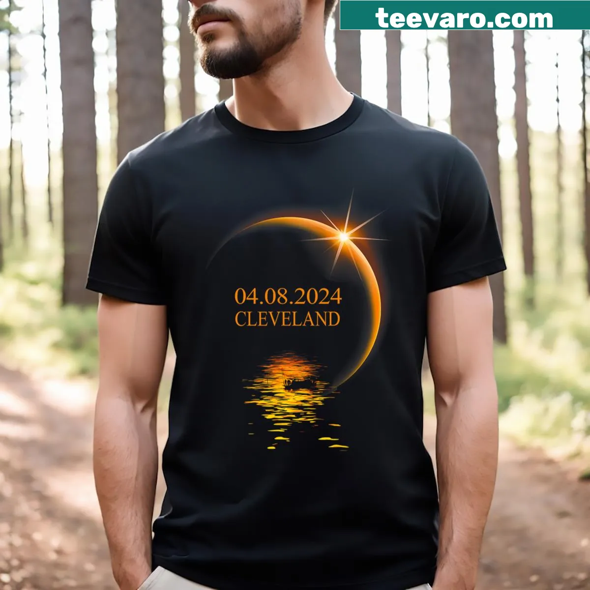 Commemorative T-shirt for the 2024 solar eclipse in Cleveland — on a men's t-shirt