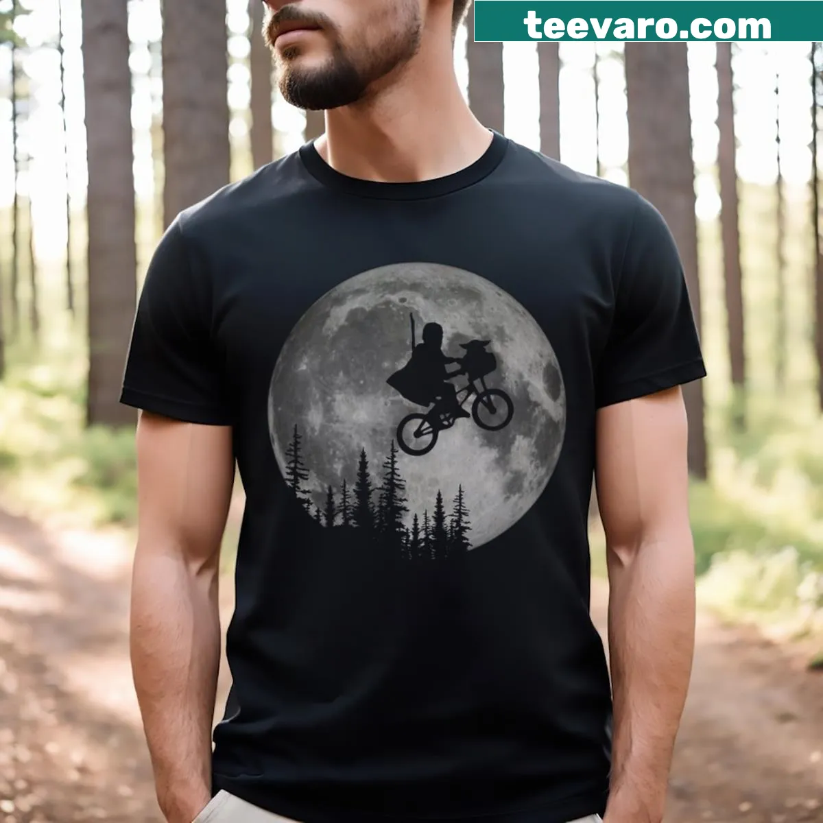 Whimsical T-shirt featuring a journey across the moon for kids — on a men's t-shirt