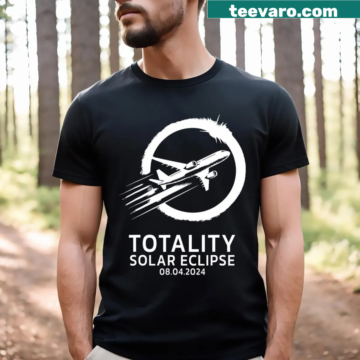 Cartoon airplane flying during a solar eclipse on a kids t-shirt — on a men's t-shirt