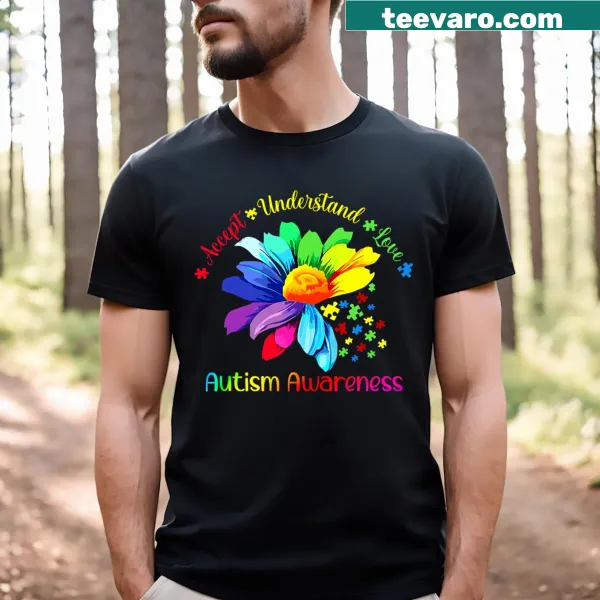 Sunflower design promoting autism awareness on T-shirt