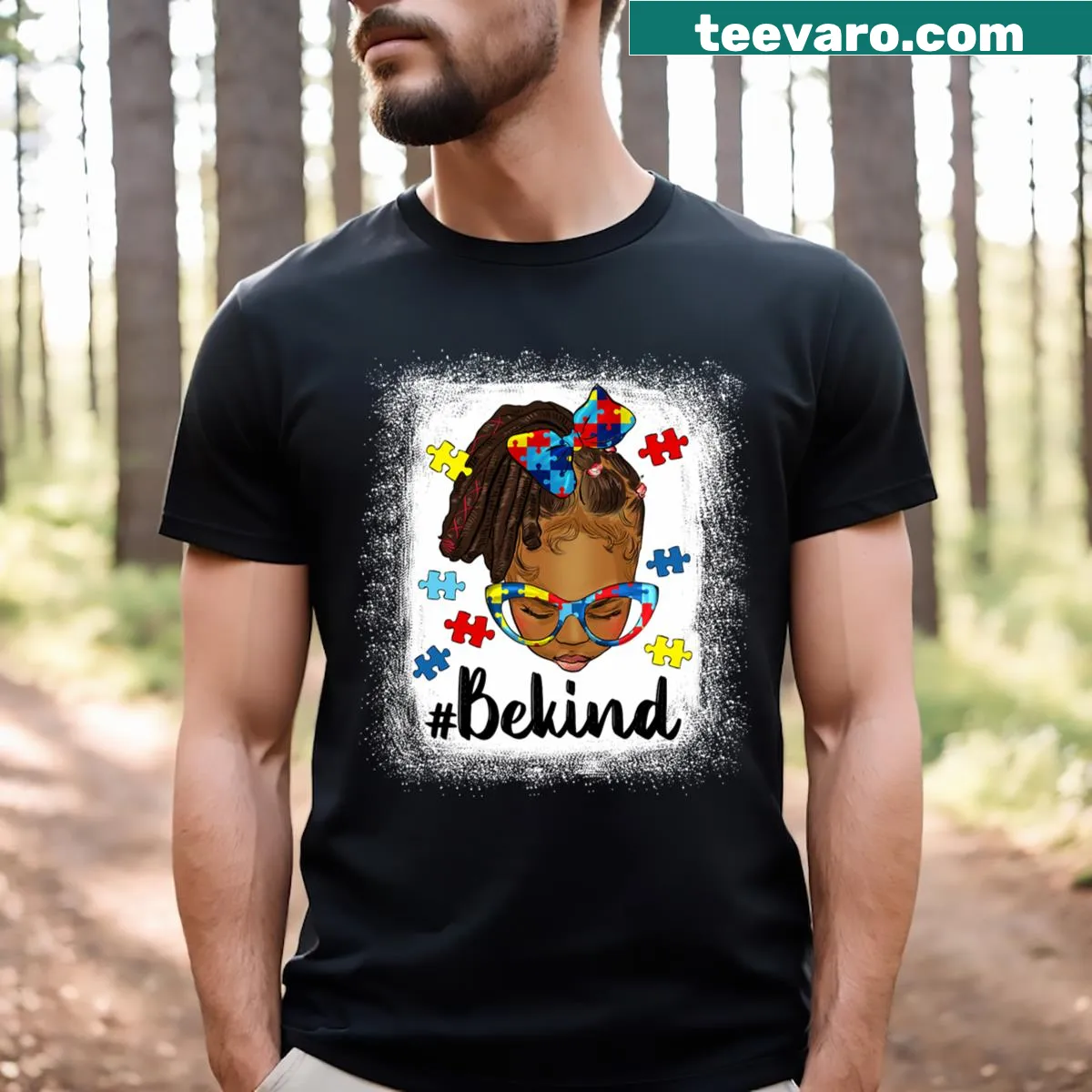 Illustrated design of a girl promoting kindness on autism awareness T-shirt — on a men's t-shirt