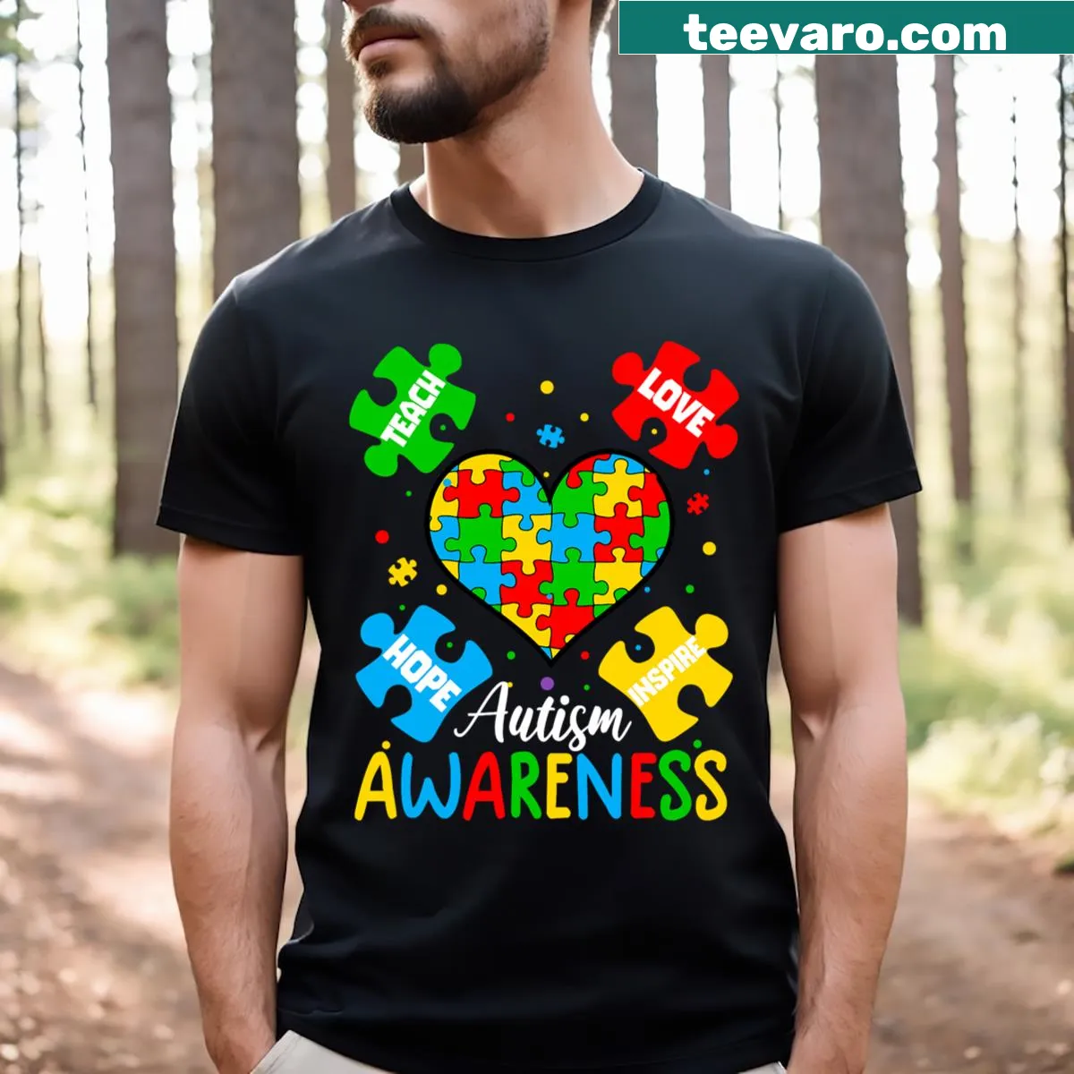 Inspirational teacher-themed Autism Awareness design on T-shirt. — on a men's t-shirt