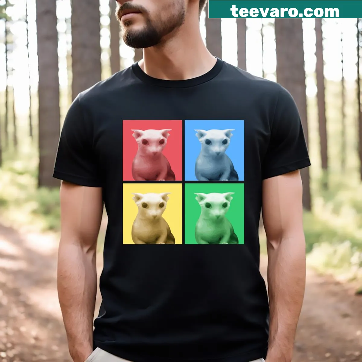 T-shirt featuring a playful design of Bingus the cat. — on a men's t-shirt
