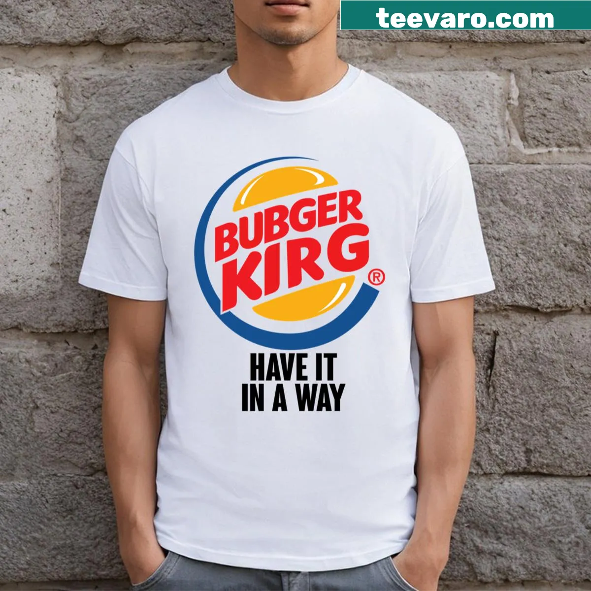 Whimsical t-shirt design with quirky humor — on a men's t-shirt