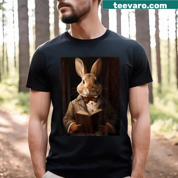 Easter Bunny reading book t-shirt with cute illustration
