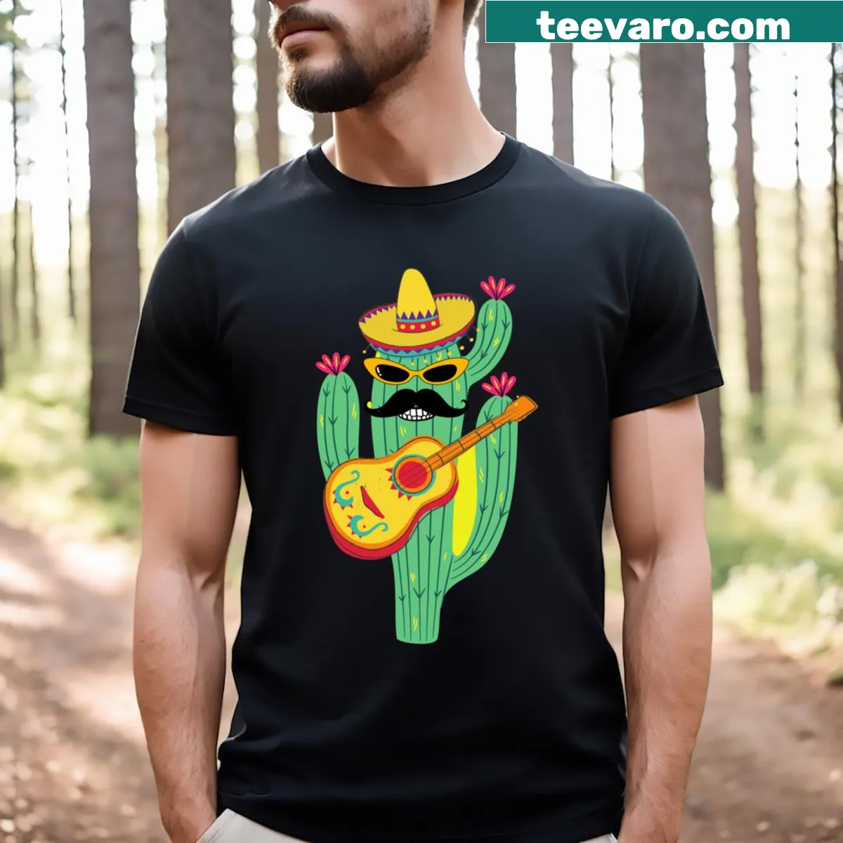 Humorous T-shirt featuring a funny cactus pattern for Cinco de Mayo — on a men's t-shirt