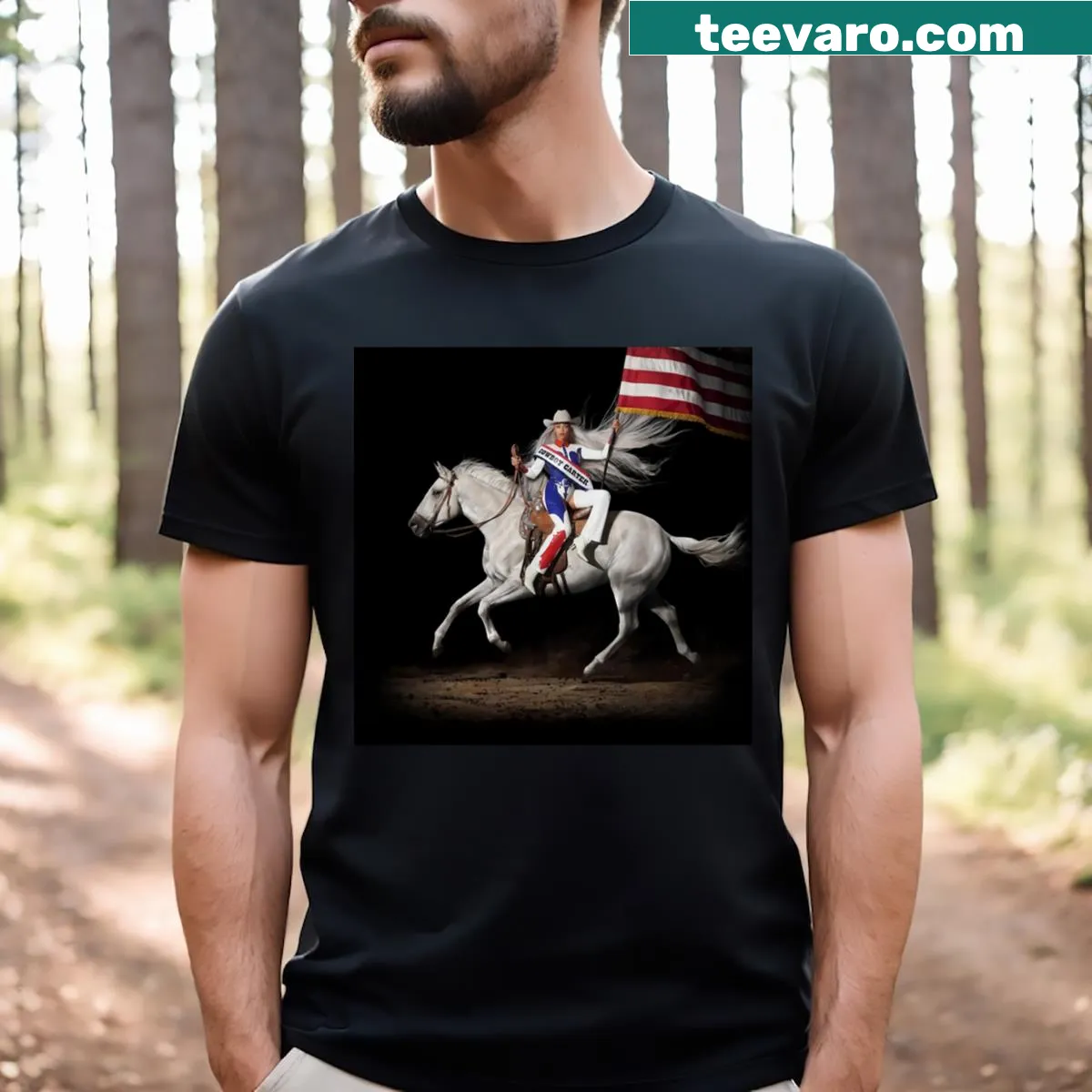 T-shirt featuring the Cowboy Carter album cover design — on a men's t-shirt