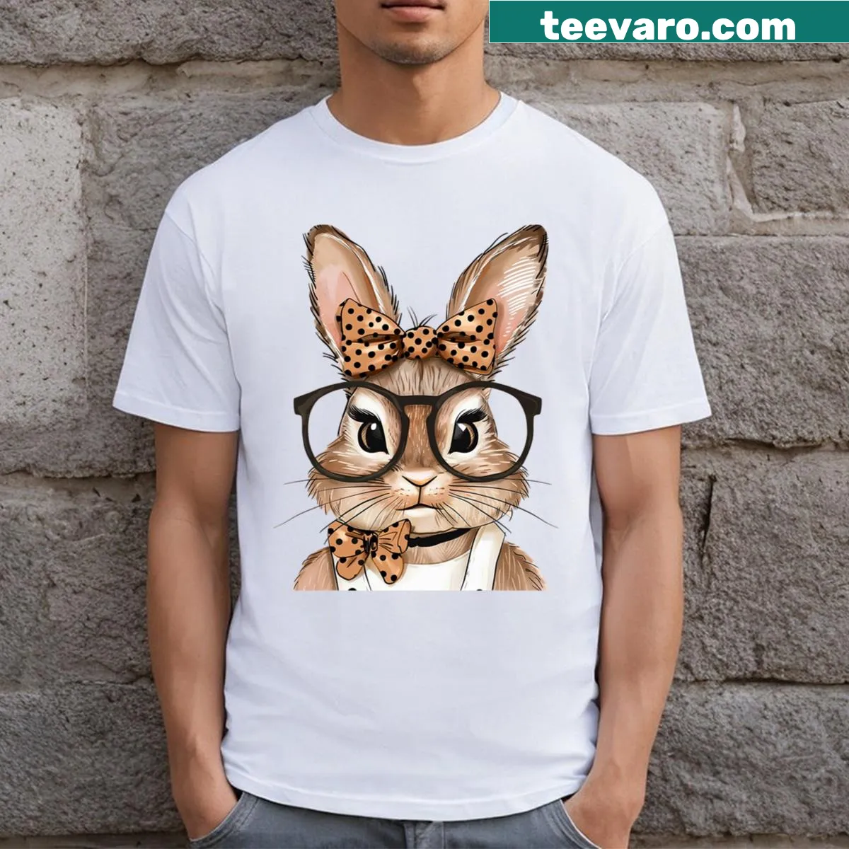 Cute bunny with glasses T-shirt for kids celebrating Easter — on a men's t-shirt