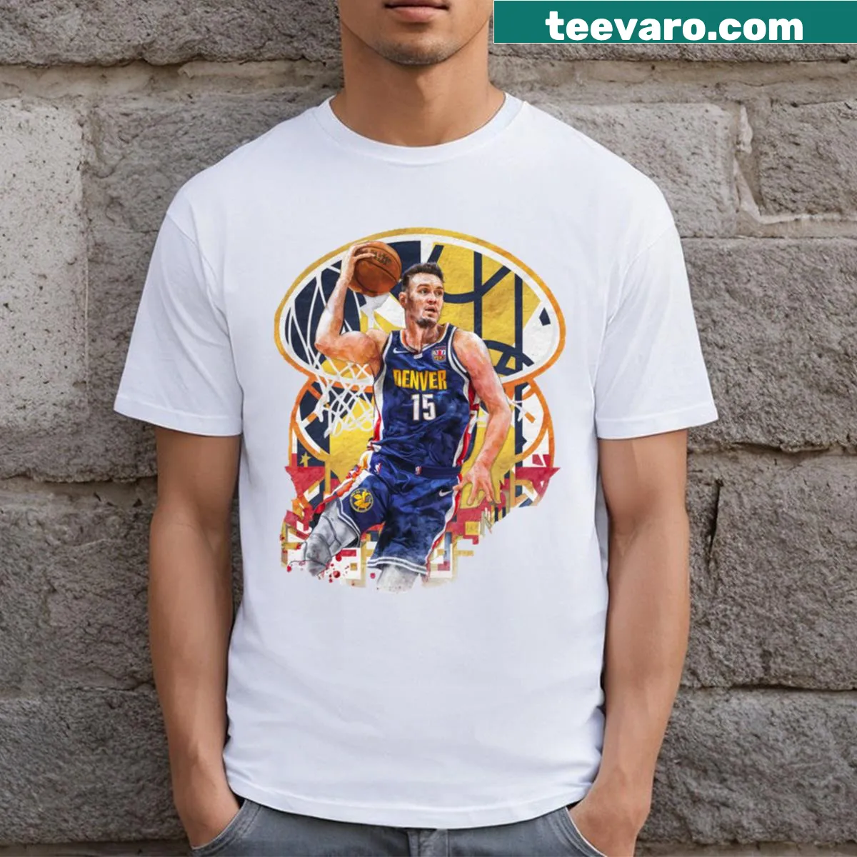 Basketball-themed shirt representing Denver — on a men's t-shirt
