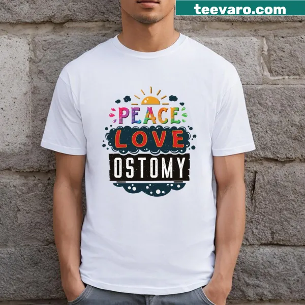 Peace Love Ostomy design on a t-shirt for nurses
