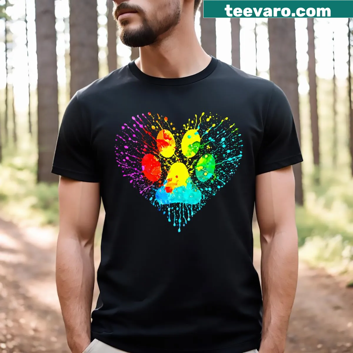 Heart and paw print design on a T-shirt for dog lovers. — on a men's t-shirt
